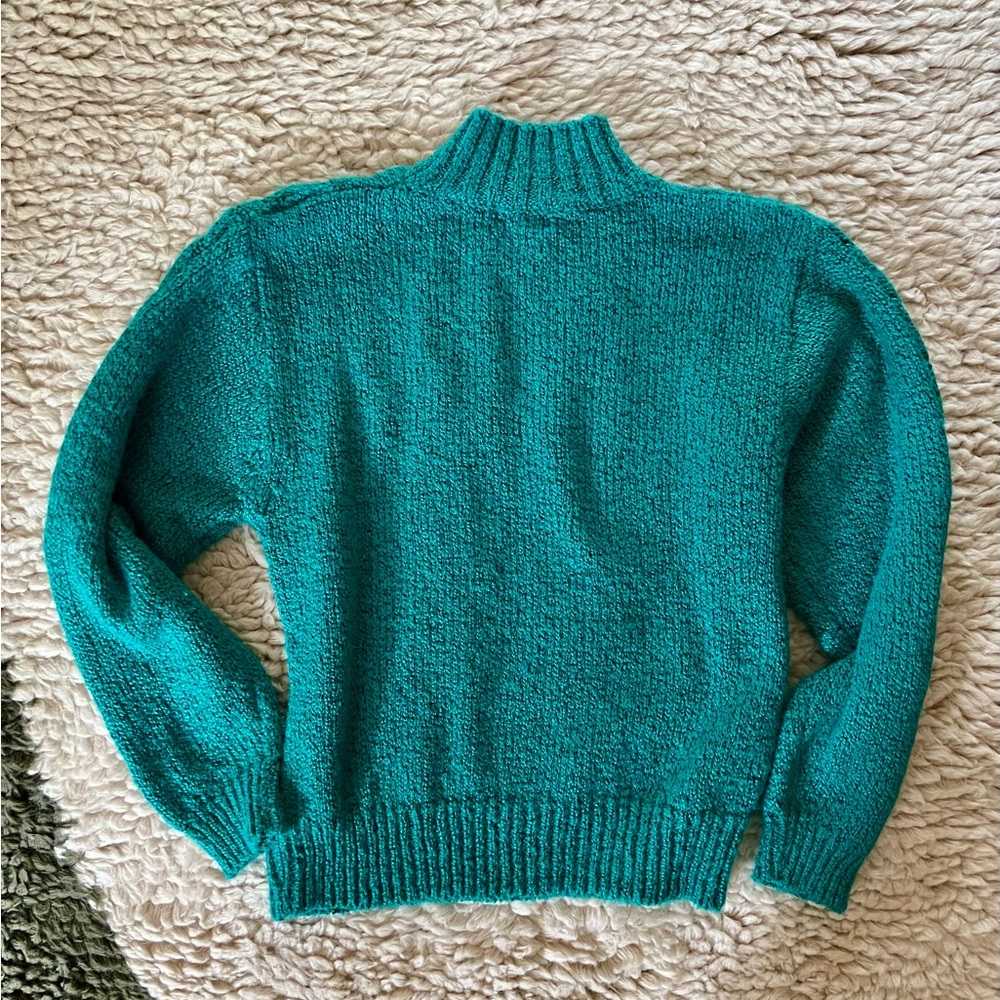 Vintage 80s TJW for Mervyn’s Women’s Turquoise Mock Neck Cable Knit Sweater SM - Picture 9 of 11